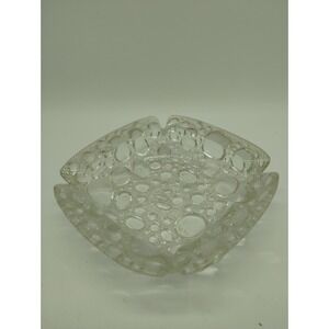MCM Vintage Libbey Bubble Glass Ashtray Clear  Heavy Trinket Art  Glass 6 Inches